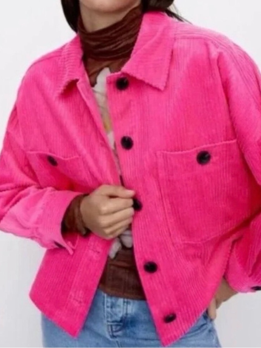 Zara Corduroy Oversized Hot Pink Utility Jacket Size XS